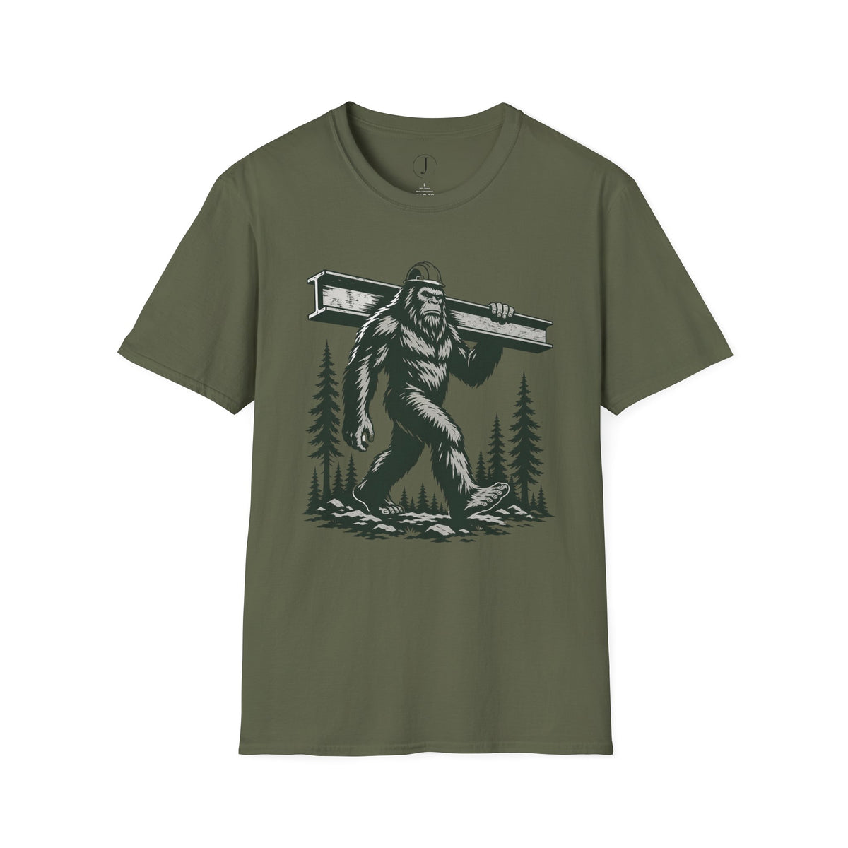 Bigfoot Ironworker T-Shirt – Sasquatch Carrying Beam Construction Tee