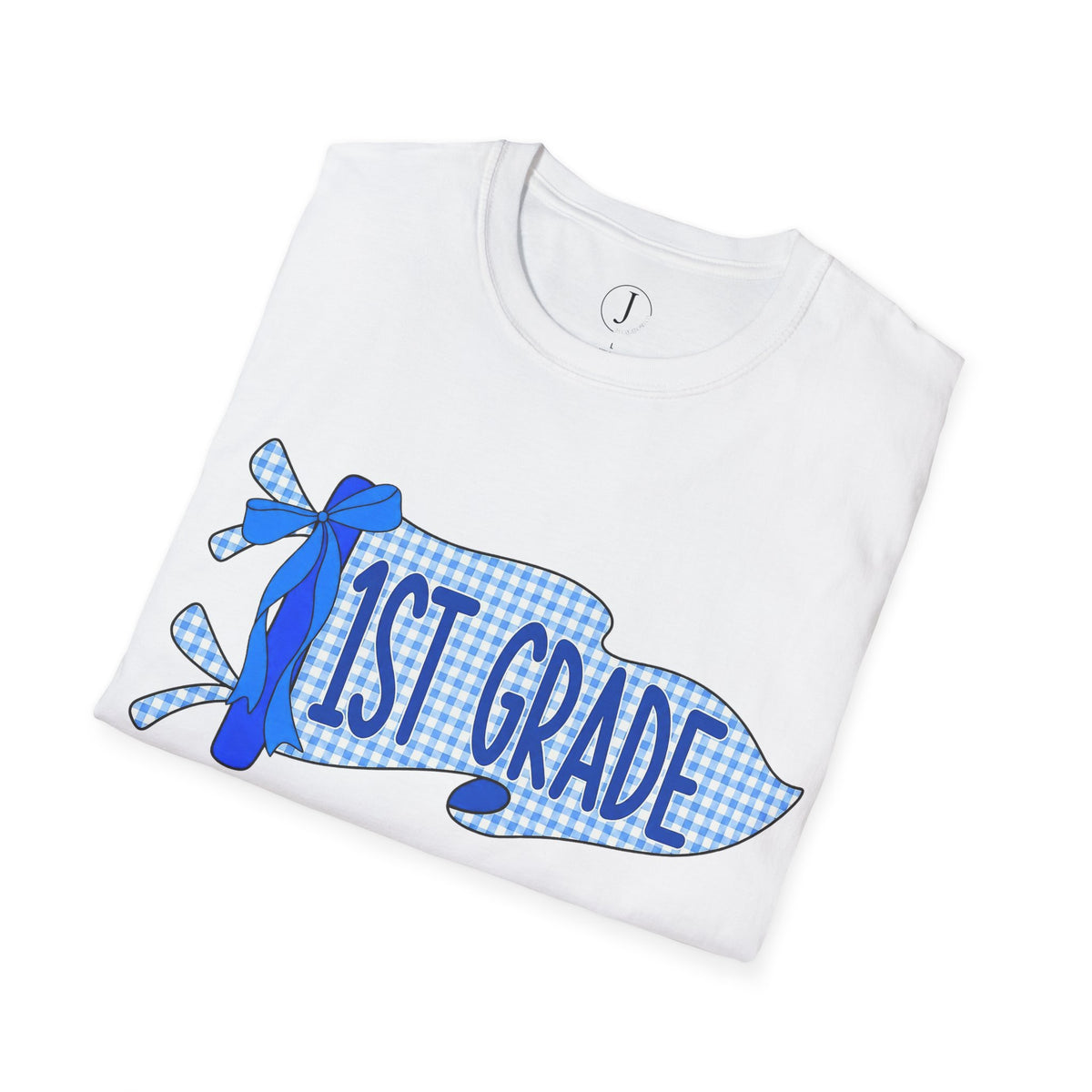 First Grade Teacher Shirt – Blue Gingham Pencil Back to School Tee