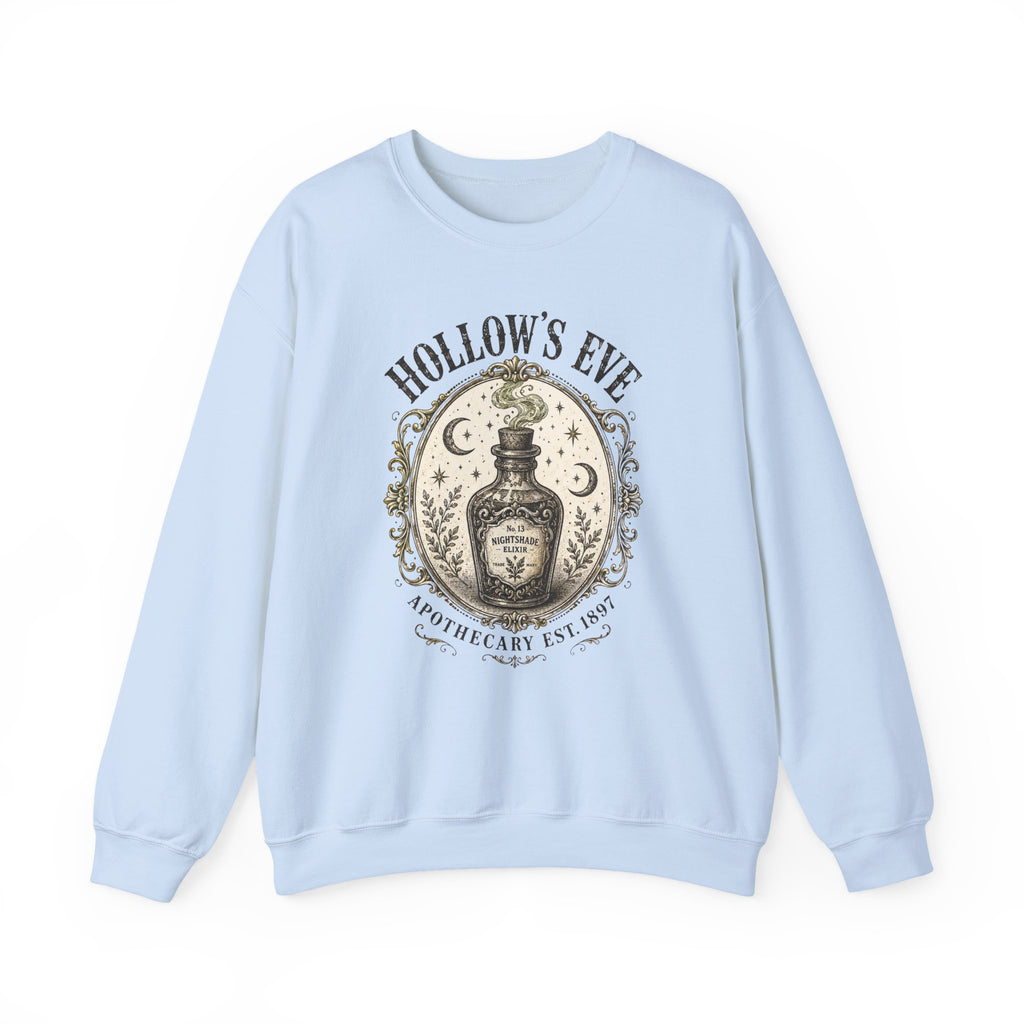 Hollow's Eve Apothecary Sweatshirt — Vintage Potion Bottle Graphic