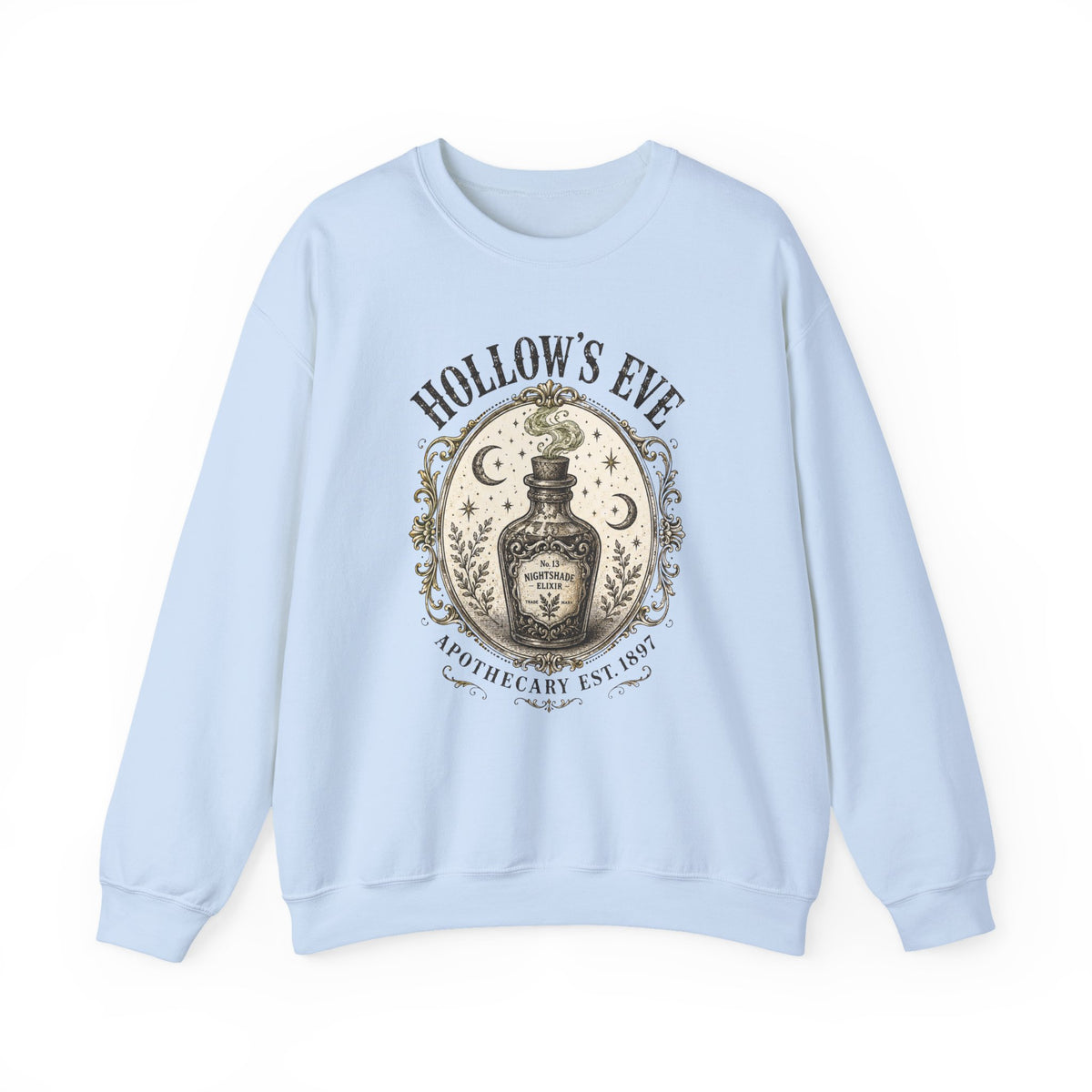 Hollow's Eve Apothecary Sweatshirt — Vintage Potion Bottle Graphic
