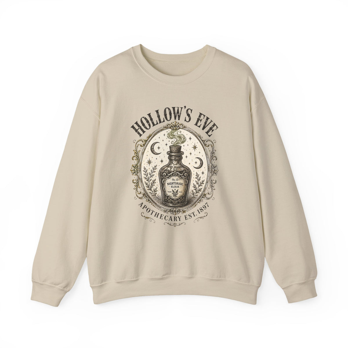 Hollow's Eve Apothecary Sweatshirt — Vintage Potion Bottle Graphic