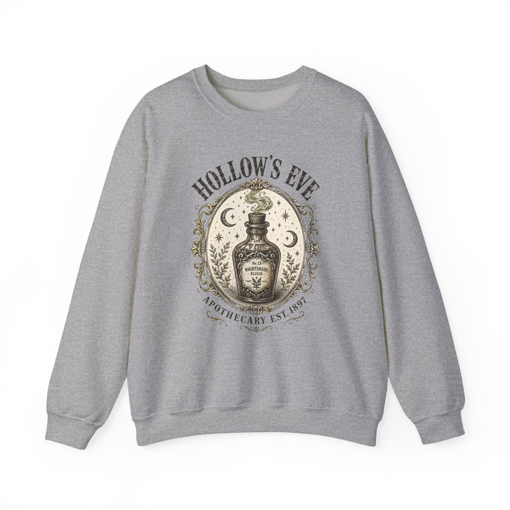 Hollow's Eve Apothecary Sweatshirt — Vintage Potion Bottle Graphic