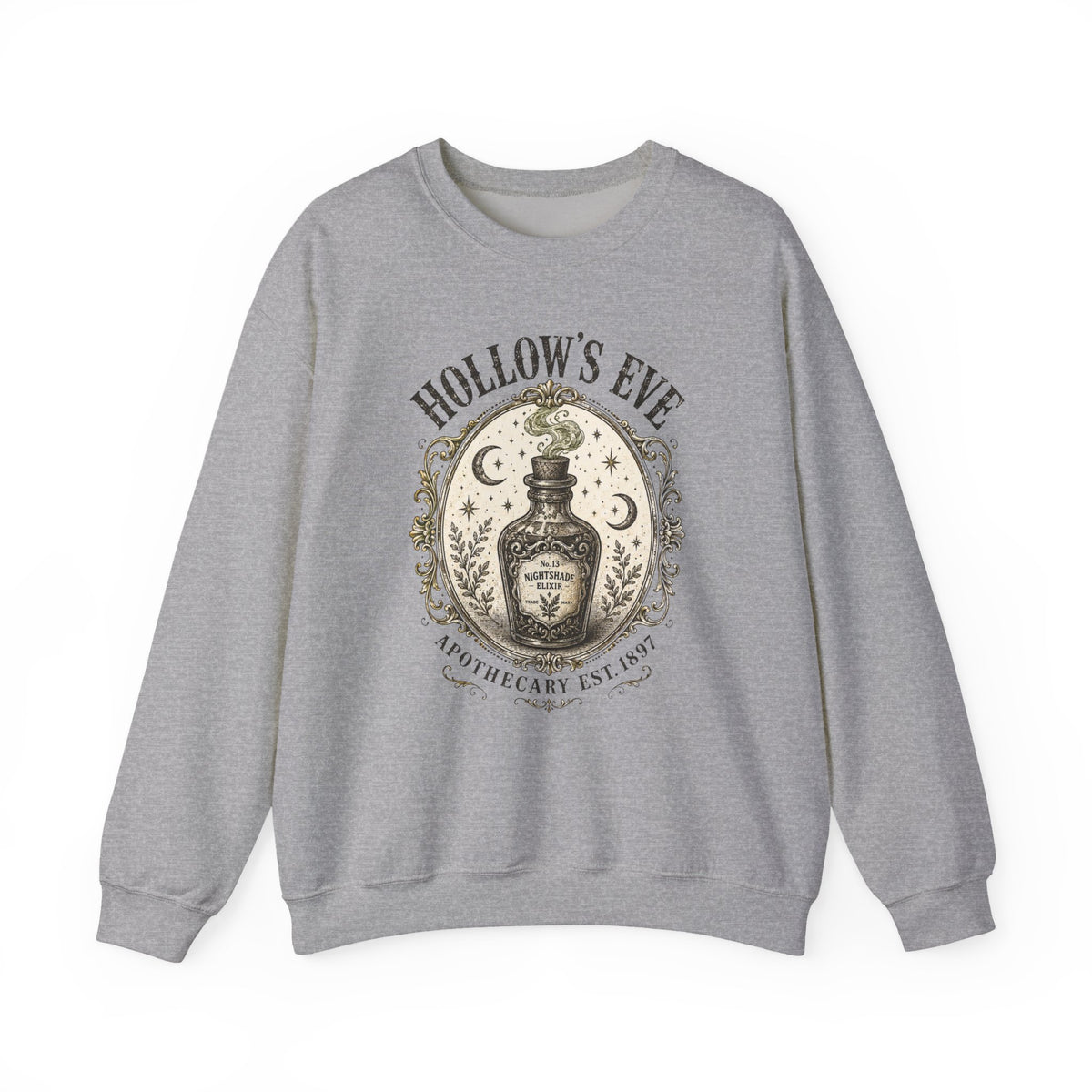 Hollow's Eve Apothecary Sweatshirt — Vintage Potion Bottle Graphic