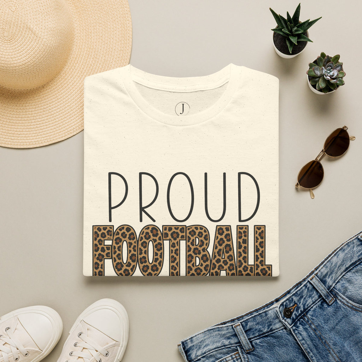 Proud Football Aunt T-Shirt — Leopard Accent Sports Mom Tee