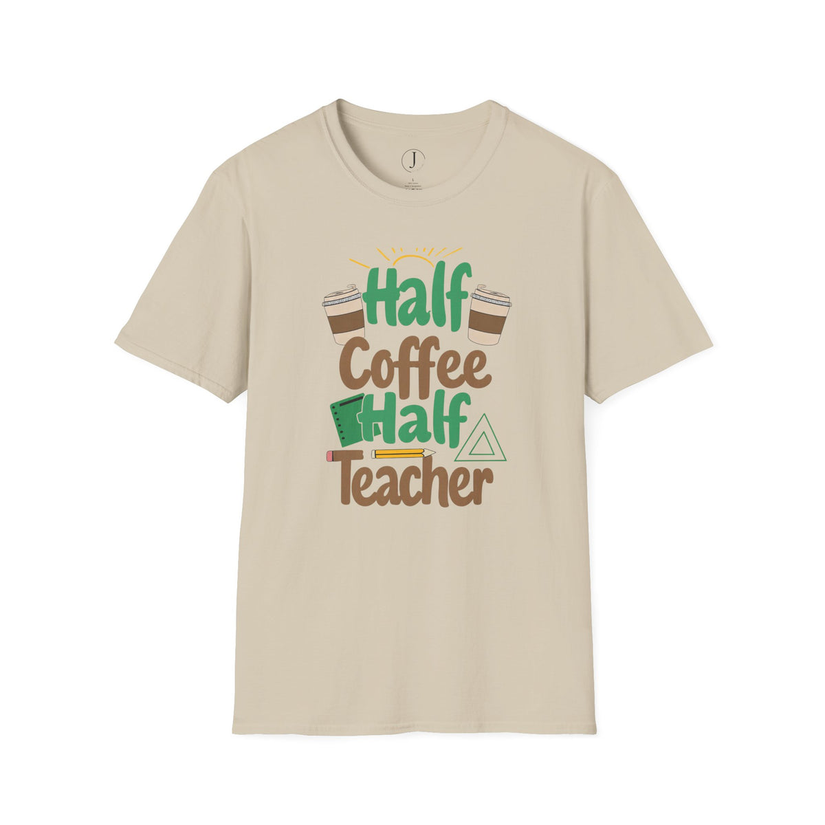 Teacher Shirt – “Half Coffee Half Teacher” Funny Coffee Tee