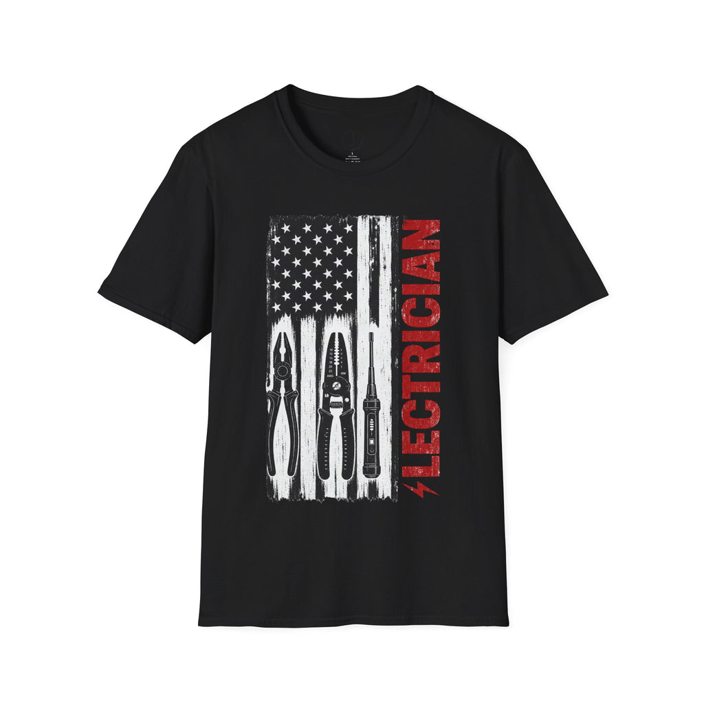 Electrician American Flag T-Shirt – Patriotic Electrical Tools Work Shirt