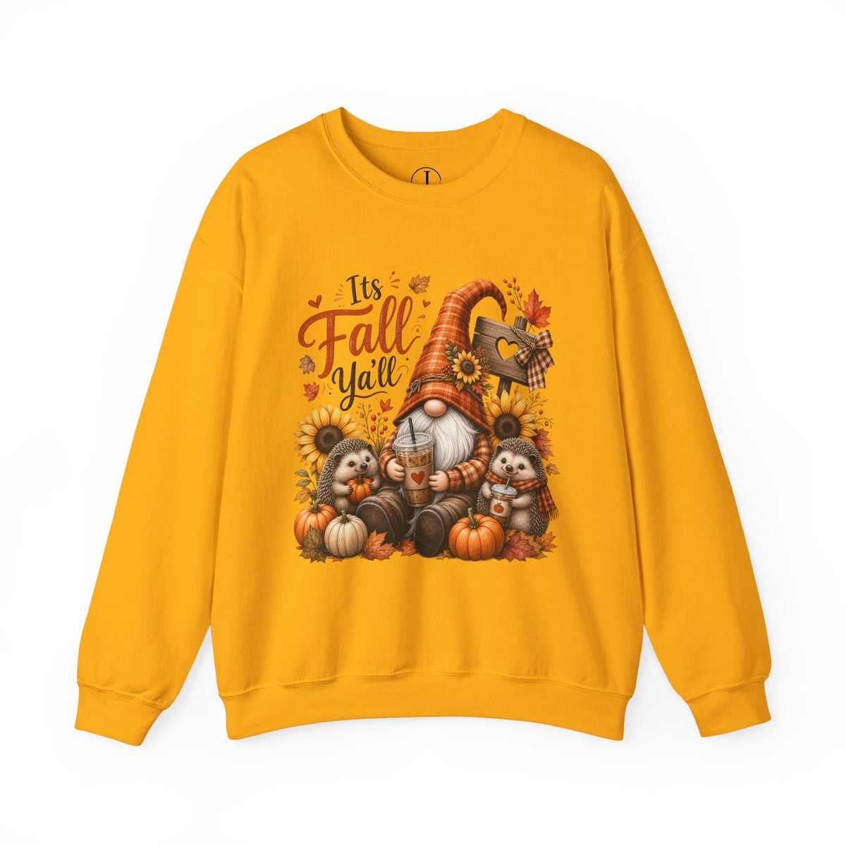 Fall Sweatshirt – “It’s Fall Y’all” Gnome & Hedgehog Crewneck