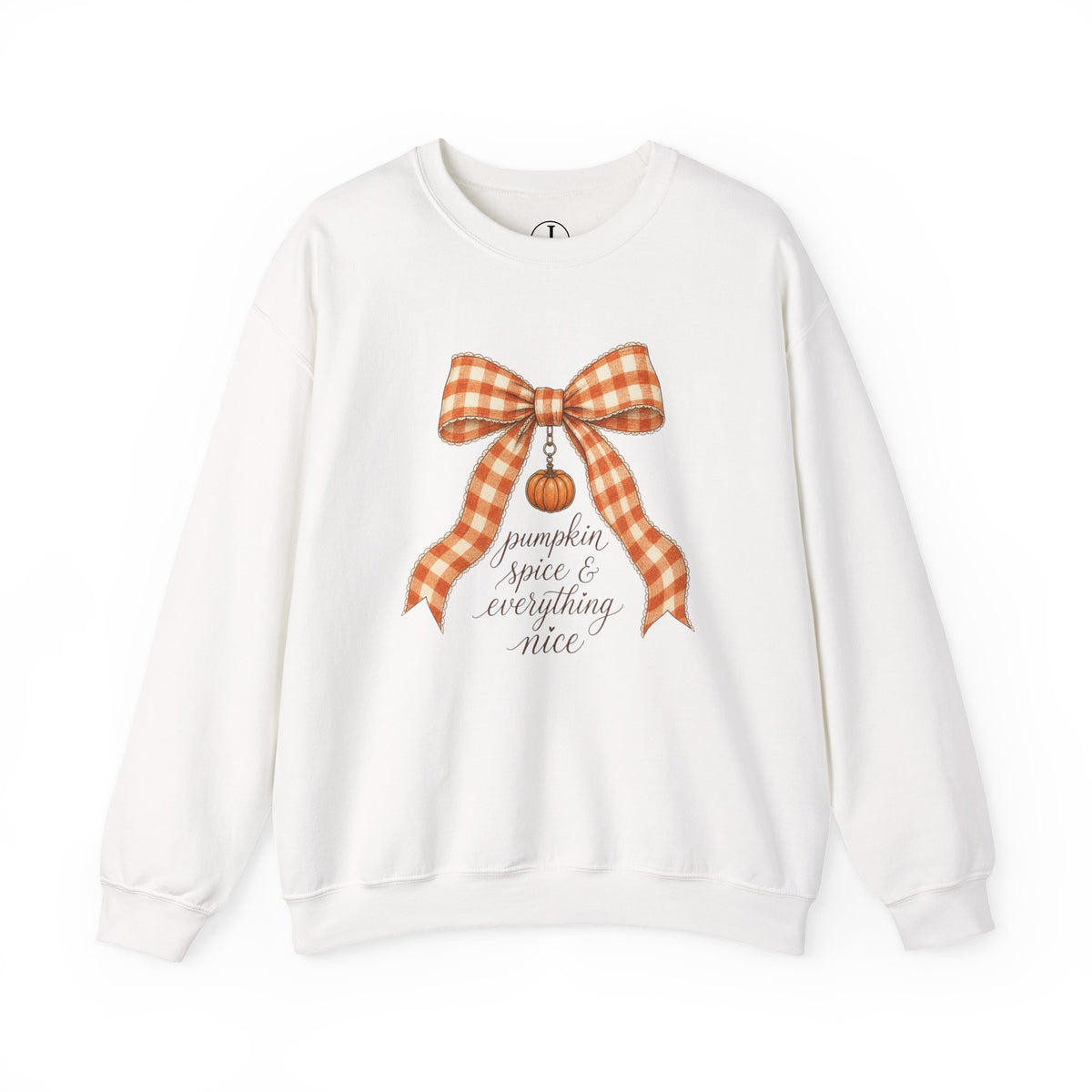 Fall Sweatshirt – “Pumpkin Spice & Everything Nice” Bow Crewneck