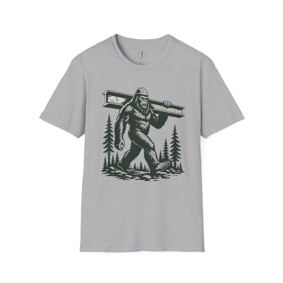 Bigfoot Ironworker T-Shirt – Sasquatch Carrying Beam Construction Tee