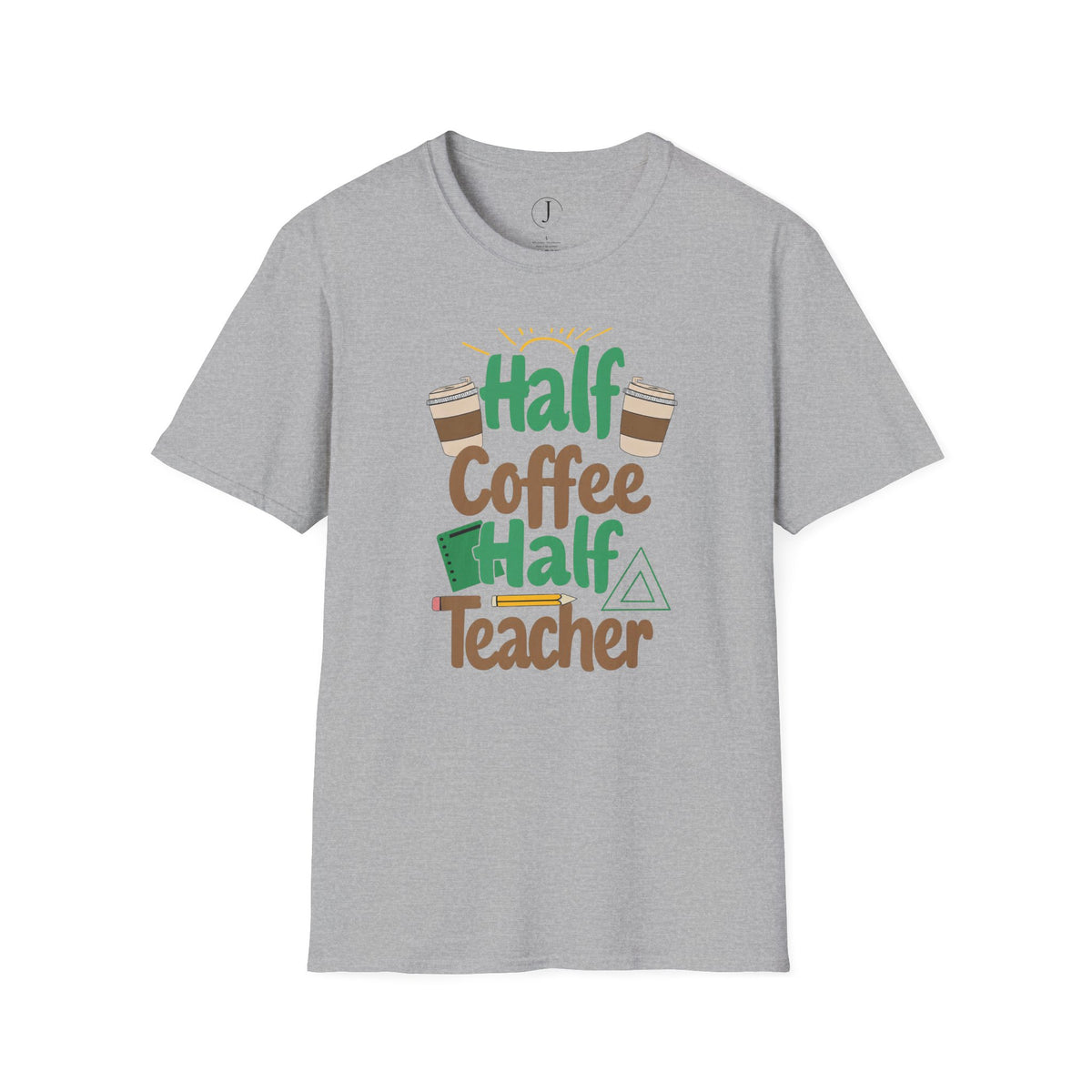 Teacher Shirt – “Half Coffee Half Teacher” Funny Coffee Tee