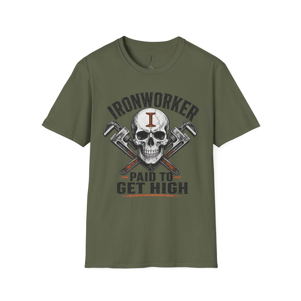 Ironworker Paid to Get High T-Shirt – Funny Steel Worker Construction Tee