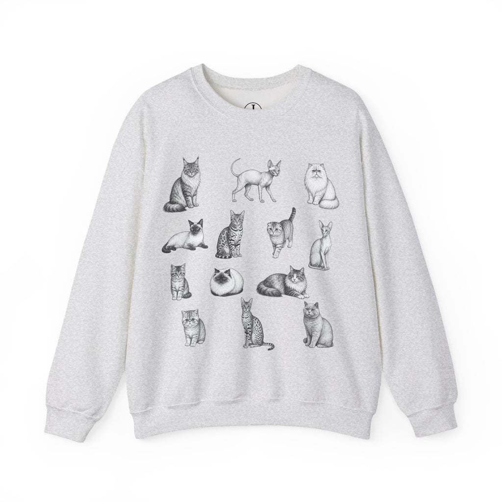 Cat Sketches Crewneck Sweatshirt — Cute Vintage Cat Illustration Pullover