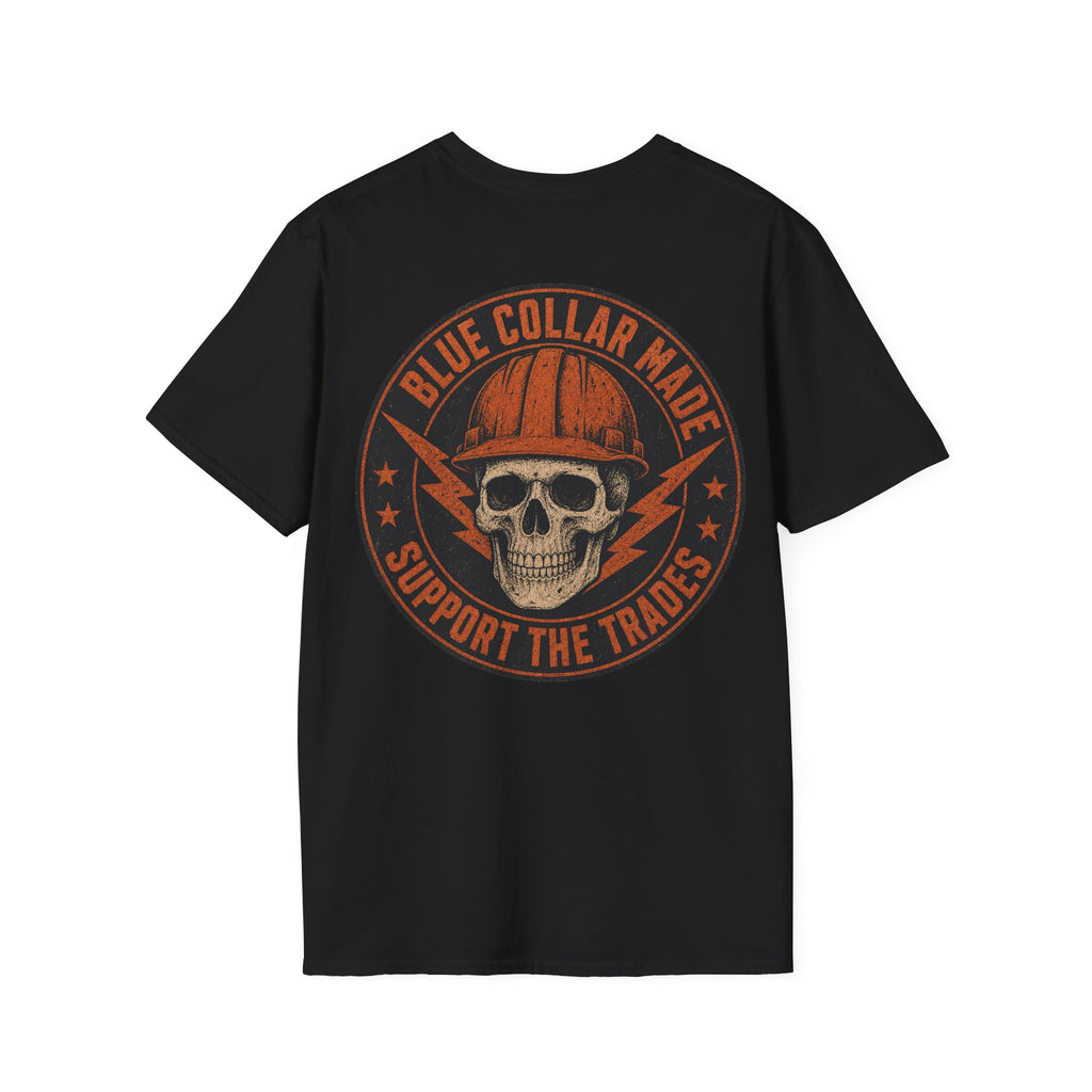 Blue Collar T-Shirt – Support the Trades Skull Hardhat Workwear Tee