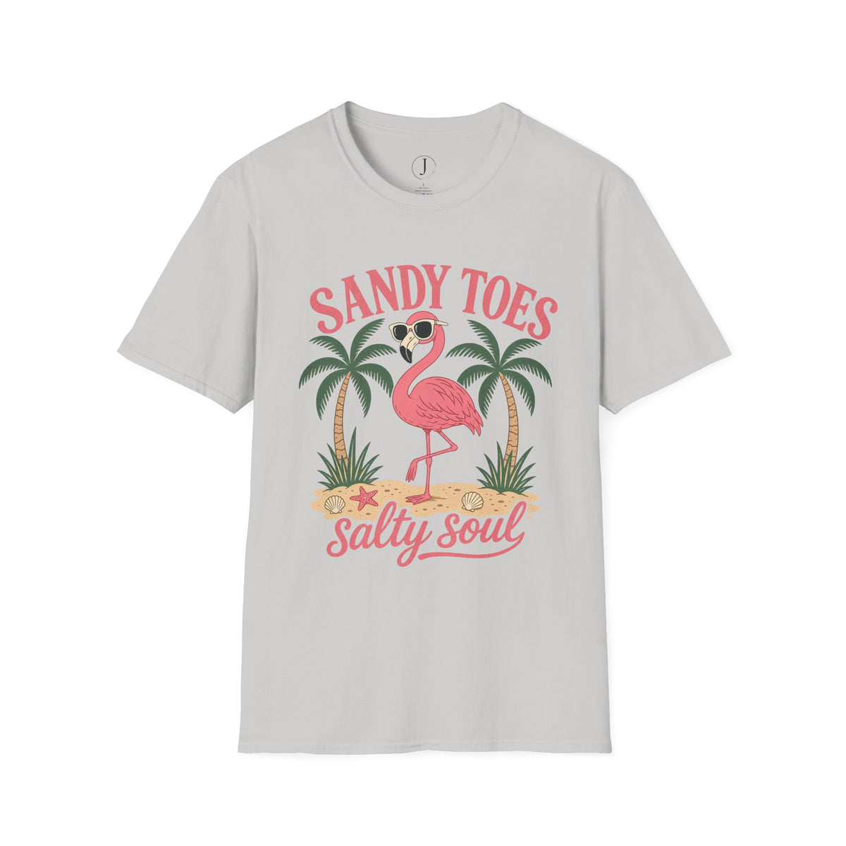 Sandy Toes Salty Soul T-Shirt – Flamingo Beach Vacation Graphic Tee