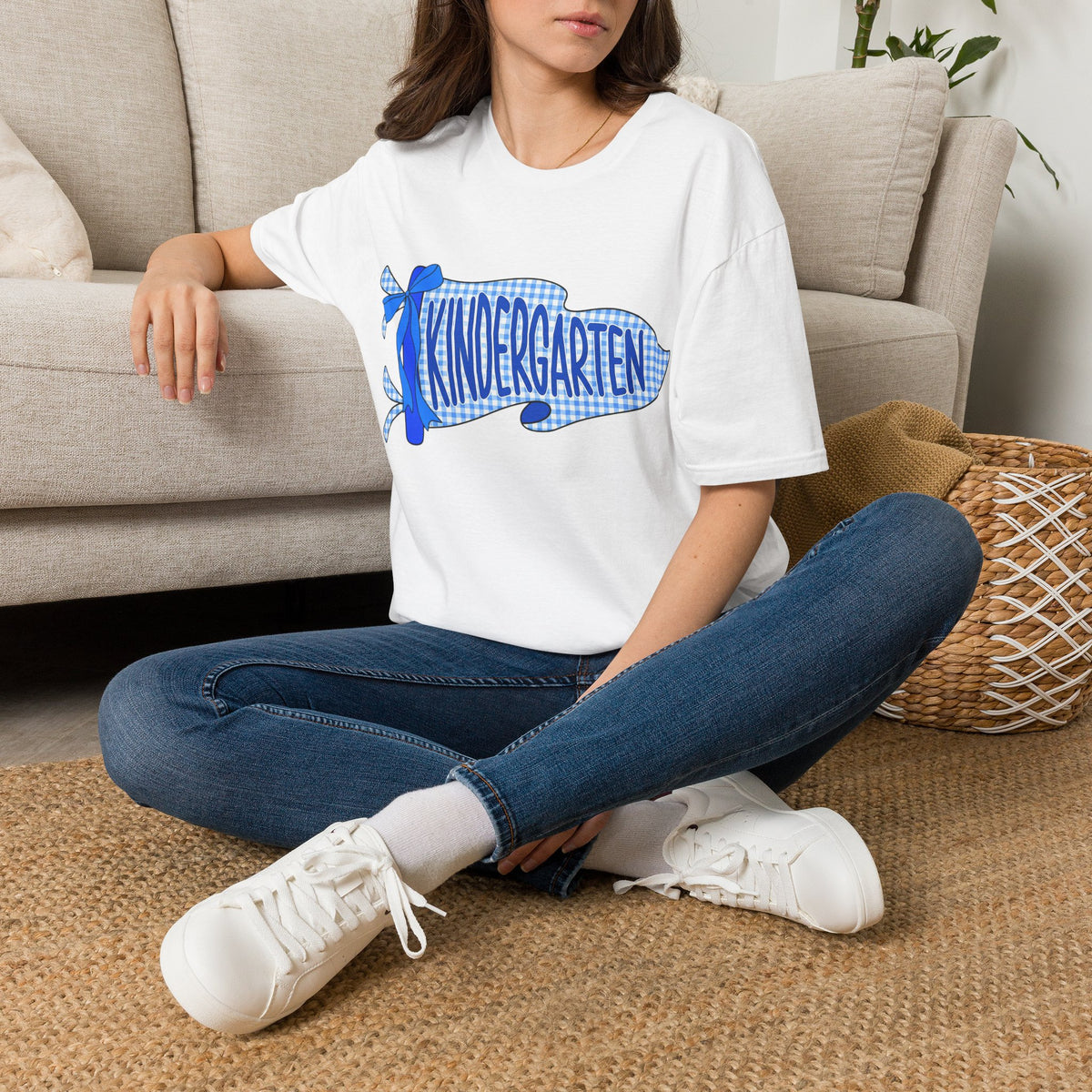 Kindergarten Teacher Shirt – Blue Plaid Ribbon Back to School Tee
