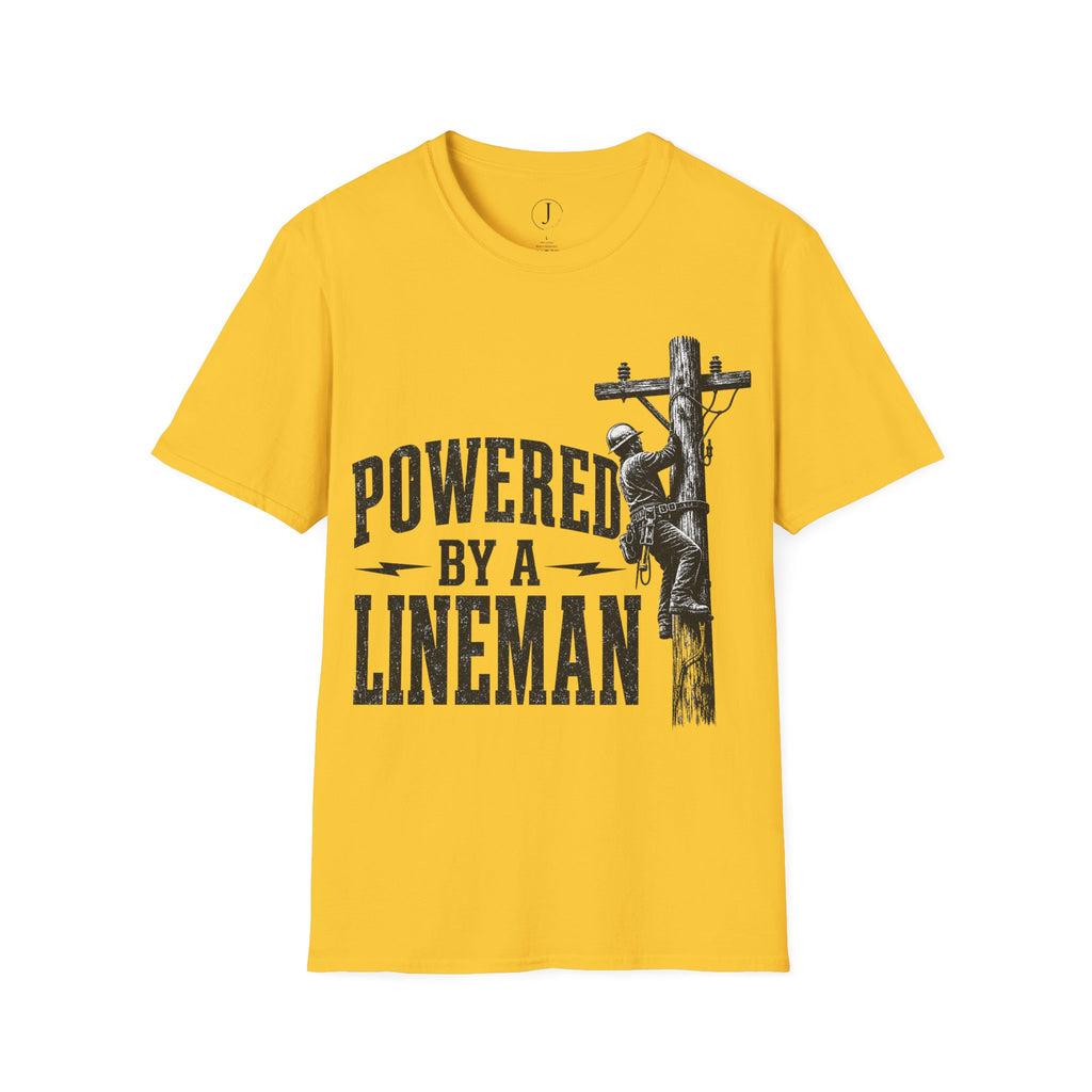 Powered By A Lineman T-Shirt – Power Lineman & Utility Worker Gift