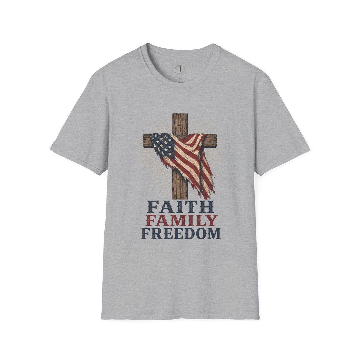 Faith Family Freedom Christian T-Shirt | American Flag Cross Patriotic Tee