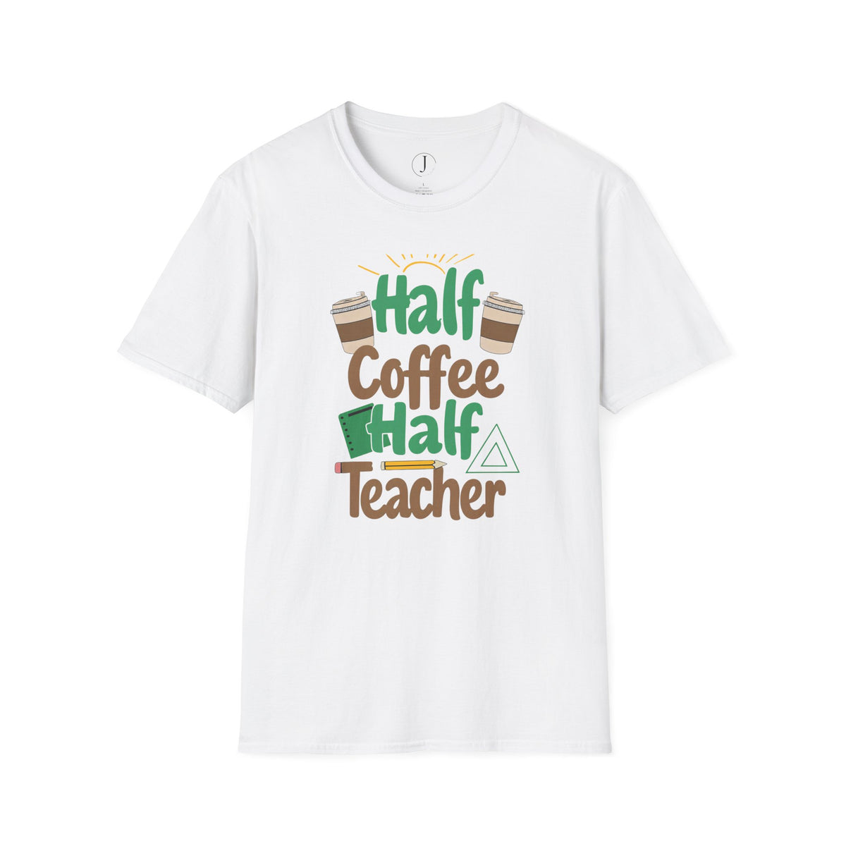 Teacher Shirt – “Half Coffee Half Teacher” Funny Coffee Tee