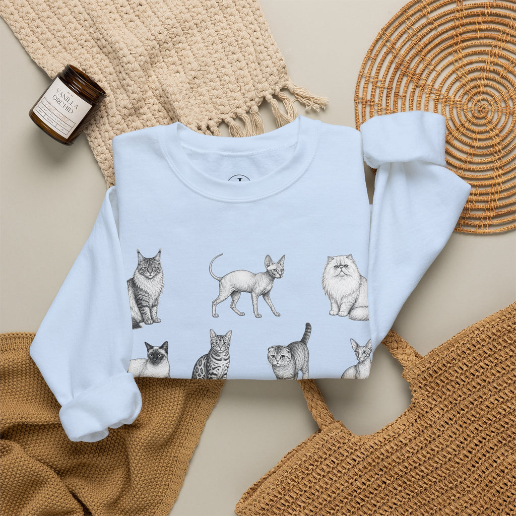 Cat Sketches Crewneck Sweatshirt — Cute Vintage Cat Illustration Pullover