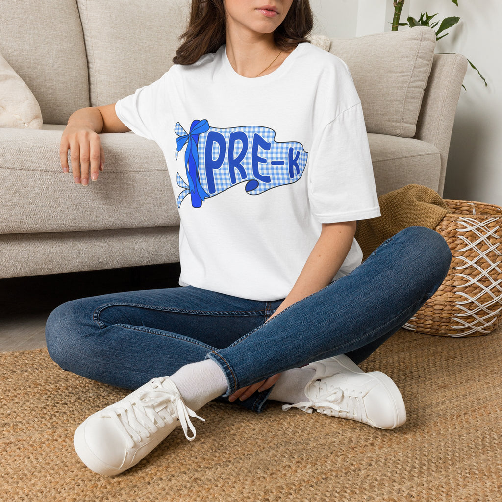 Pre-K Teacher Shirt – Blue Gingham Ribbon Back to School Tee