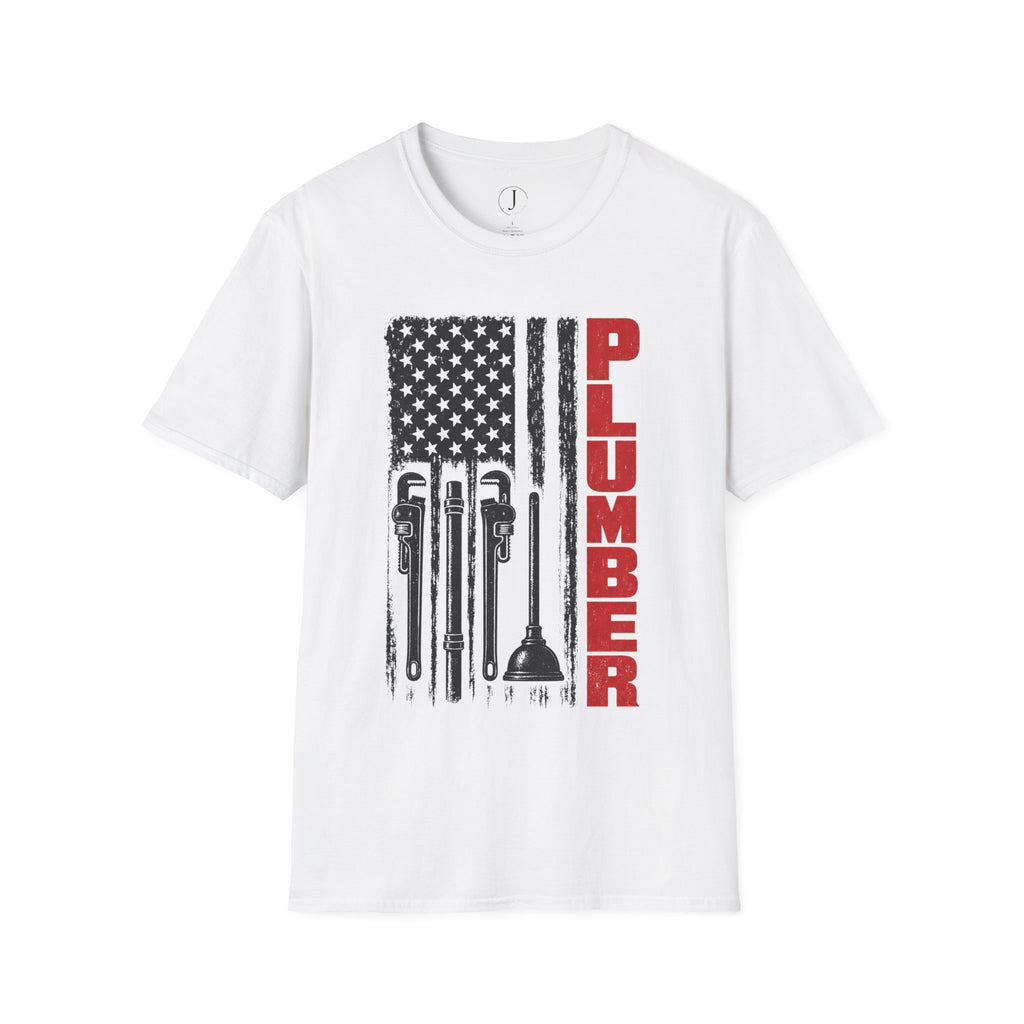 Plumber American Flag T-Shirt – Patriotic Plumbing Tools Work Shirt