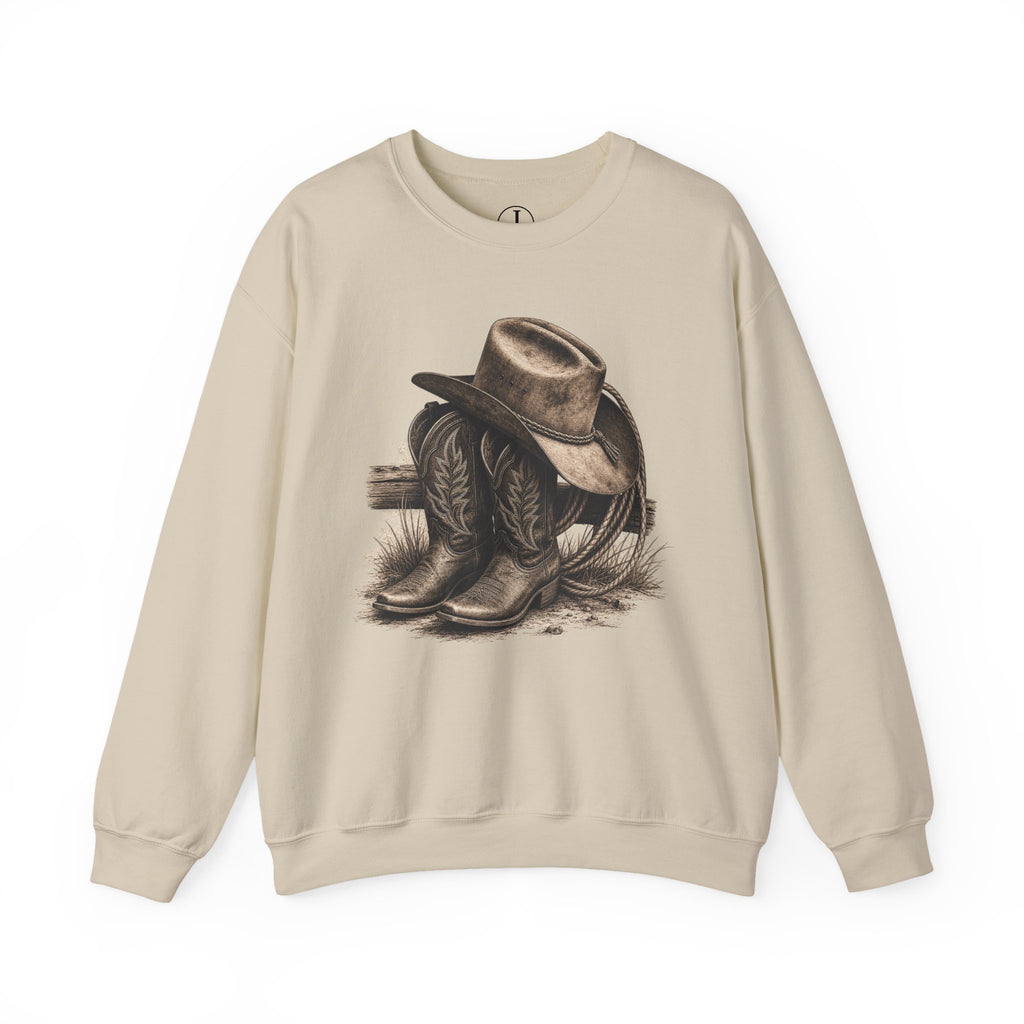 Cowboy Hat & Boots Crewneck Sweatshirt – Rustic Western Cowgirl Pullover