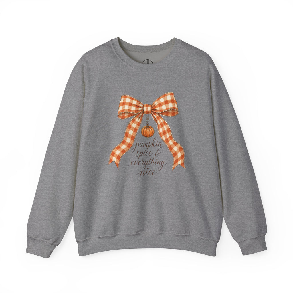 Fall Sweatshirt – “Pumpkin Spice & Everything Nice” Bow Crewneck