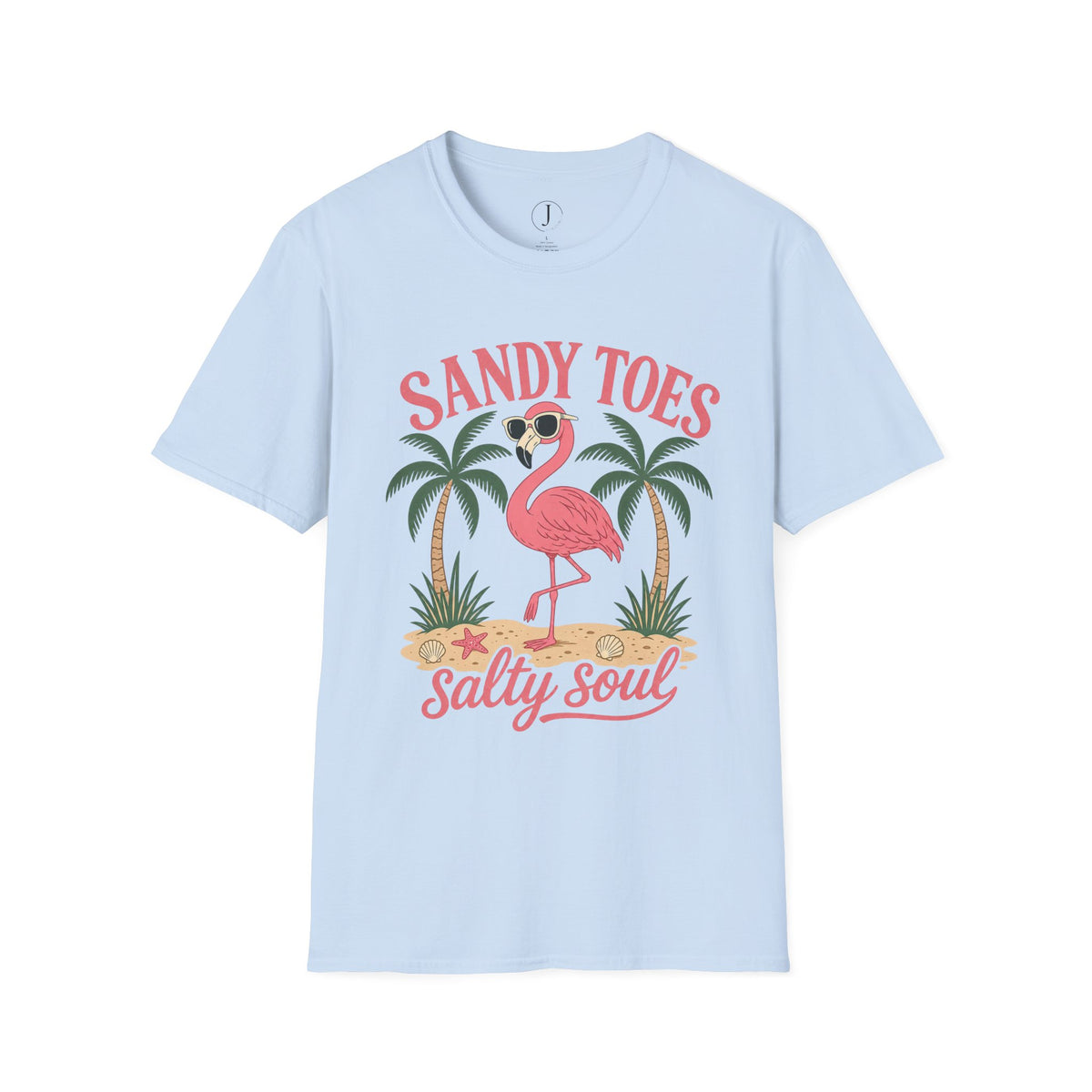 Sandy Toes Salty Soul T-Shirt – Flamingo Beach Vacation Graphic Tee