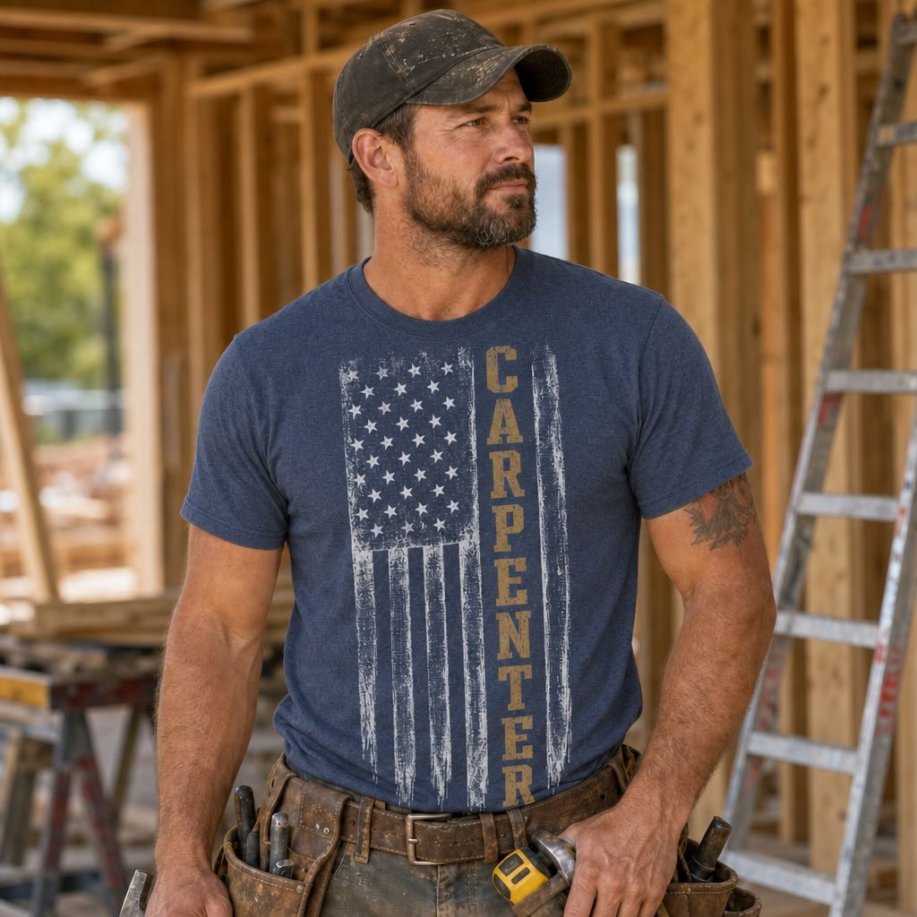 Carpenter American Flag T-Shirt – Patriotic Woodworker & Construction Tee