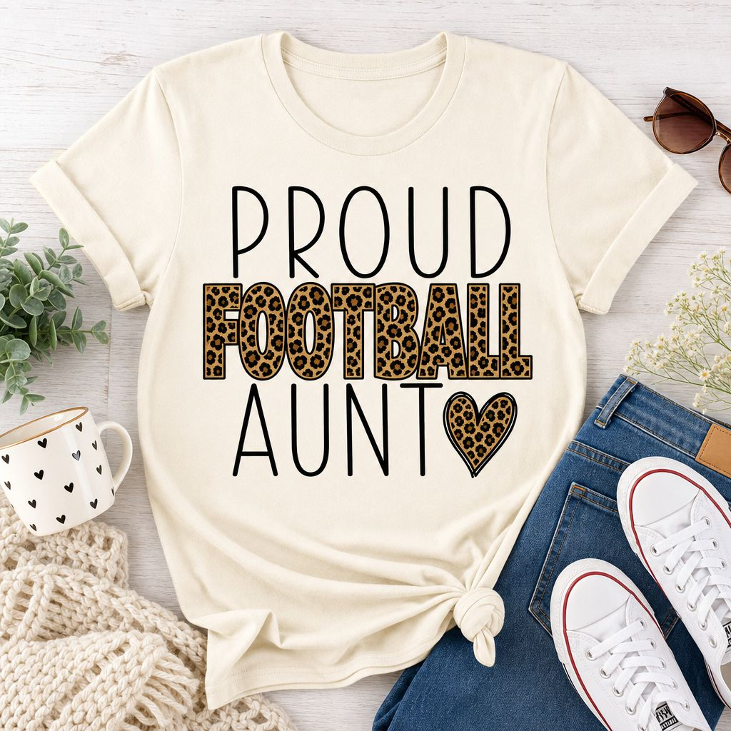 Proud Football Aunt T-Shirt — Leopard Accent Sports Mom Tee