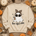 Halloween Ghost Sweatshirt – “Boo-tiful Vibes” Leopard Crewneck