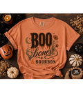 Boo, Bones & Bourbon T-Shirt — Comfort Colors-Halloween Gothic Whiskey Graphic Tee