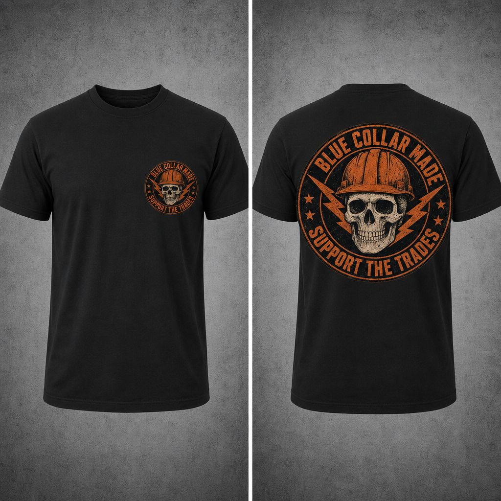 Blue Collar T-Shirt – Support the Trades Skull Hardhat Workwear Tee