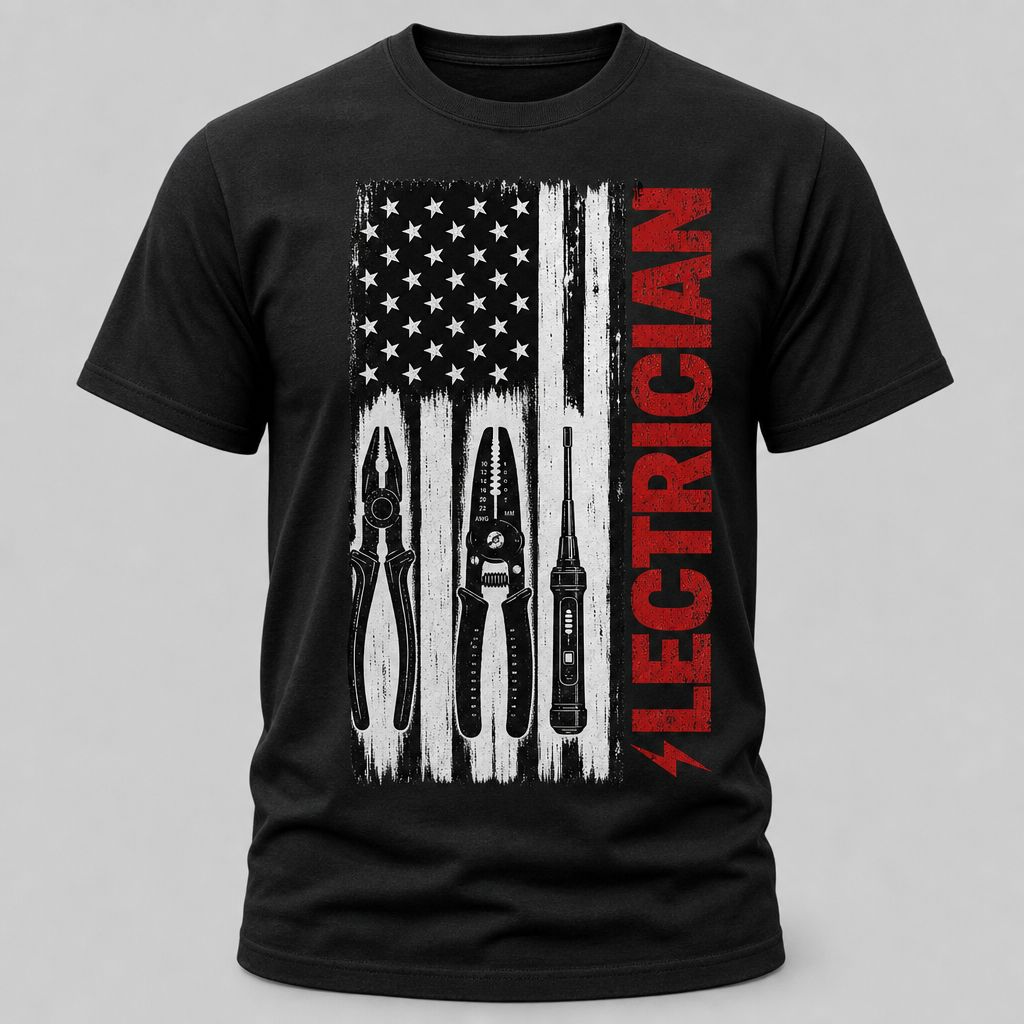 Electrician American Flag T-Shirt – Patriotic Electrical Tools Work Shirt