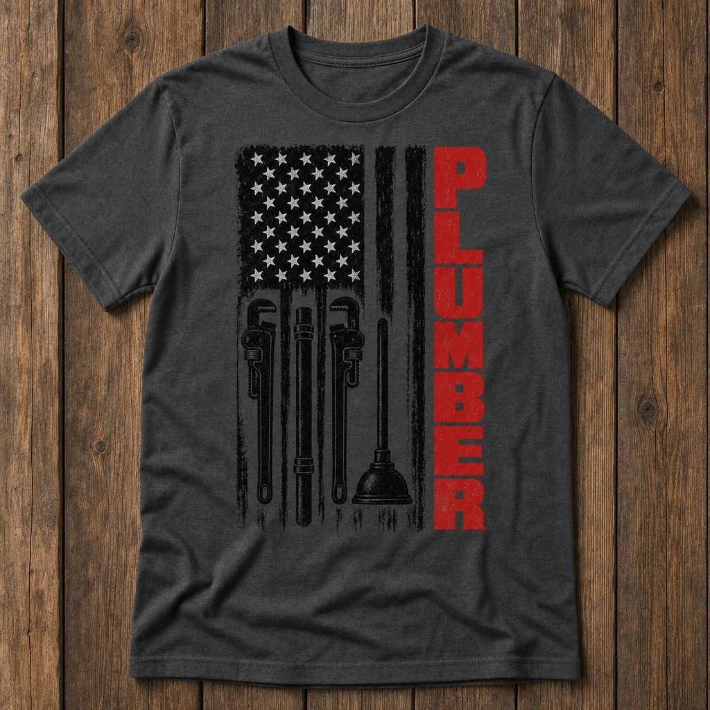 Plumber American Flag T-Shirt – Patriotic Plumbing Tools Work Shirt