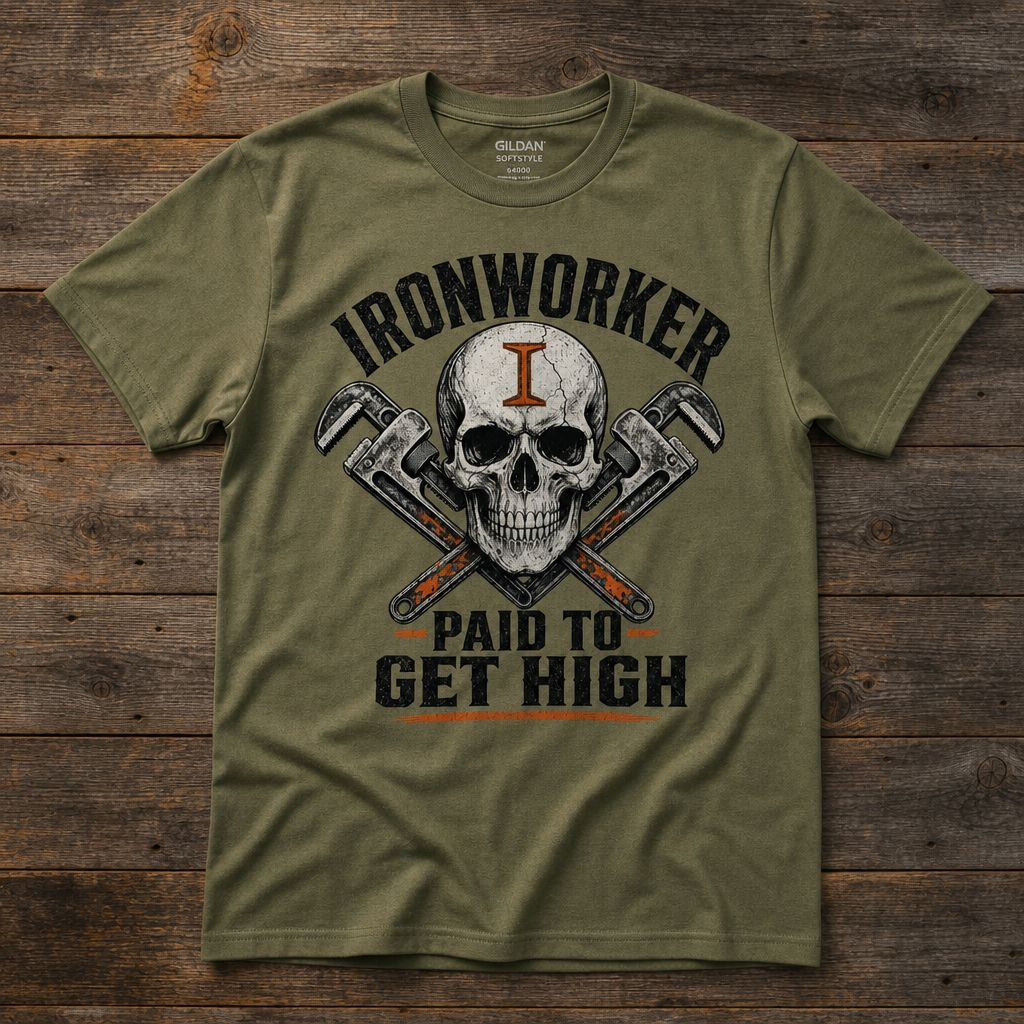 Ironworker Paid to Get High T-Shirt – Funny Steel Worker Construction Tee