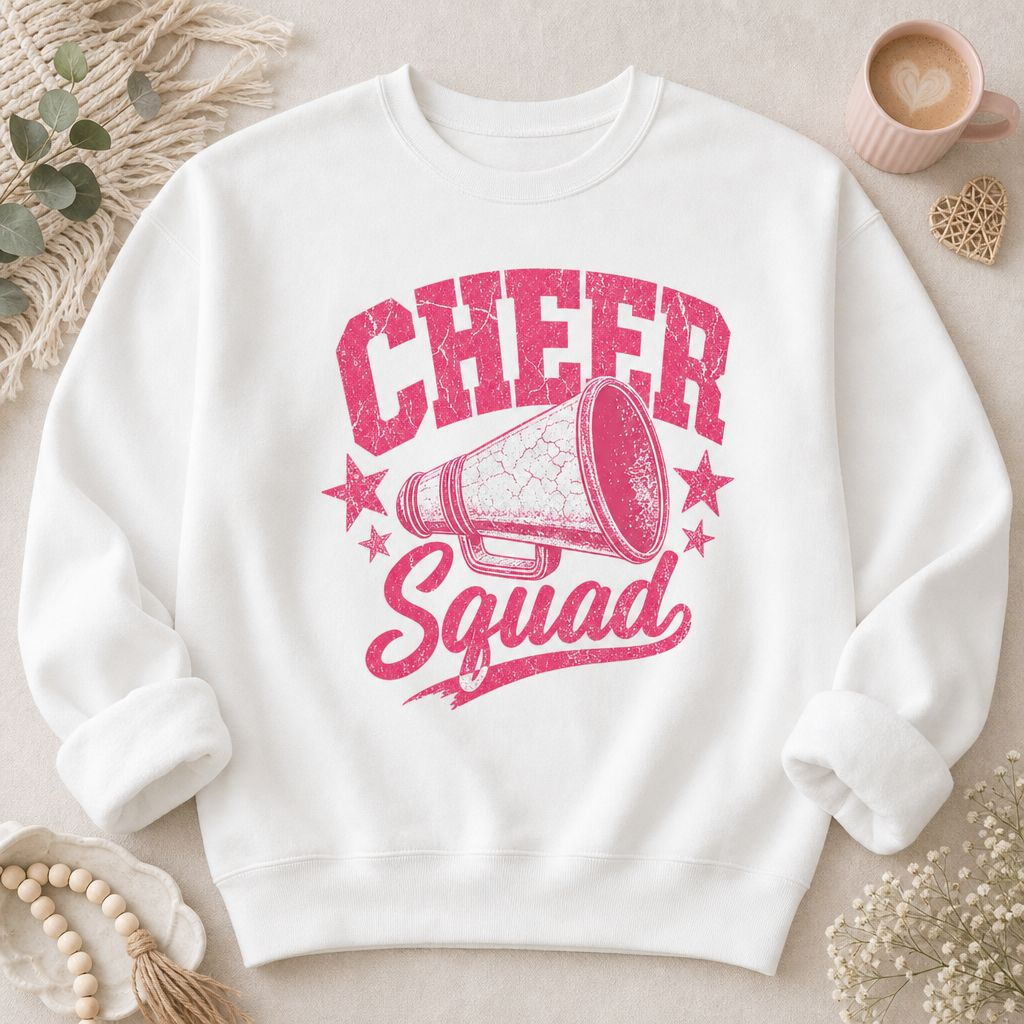 Cheer Squad Crewneck Sweatshirt — Pink Megaphone Vintage Cheerleading Pullover