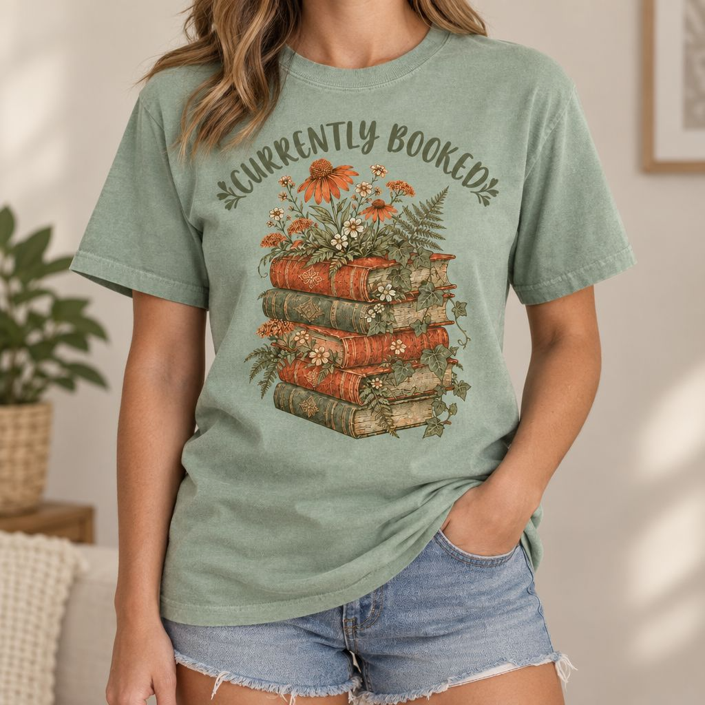 Currently Booked Book Lover T-Shirt | Vintage Floral Book Comfort Colors Tee