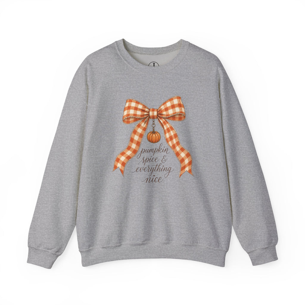 Fall Sweatshirt – “Pumpkin Spice & Everything Nice” Bow Crewneck