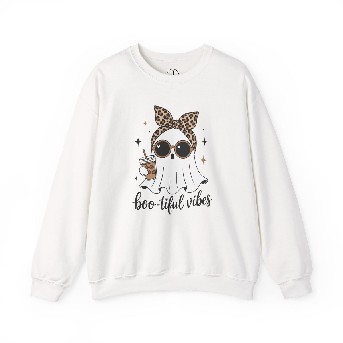 Halloween Ghost Sweatshirt – “Boo-tiful Vibes” Leopard Crewneck