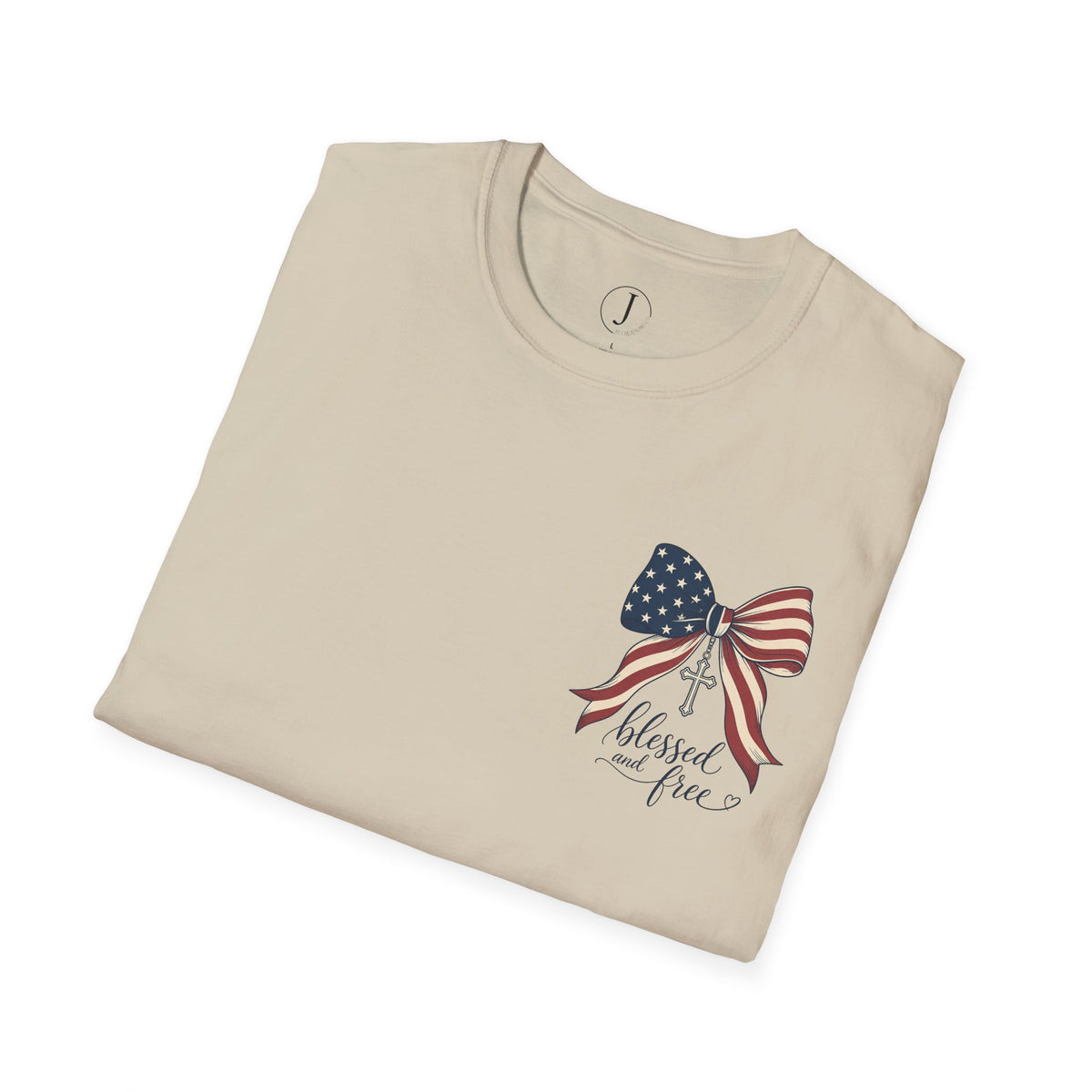 Blessed and Free Patriotic Christian T-Shirt | American Flag Bow Tee