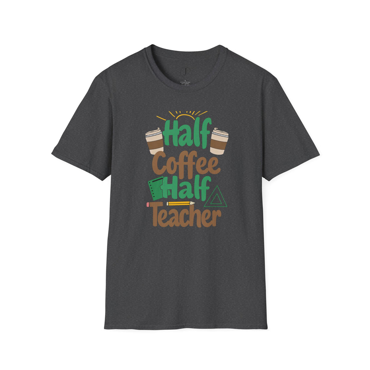 Teacher Shirt – “Half Coffee Half Teacher” Funny Coffee Tee