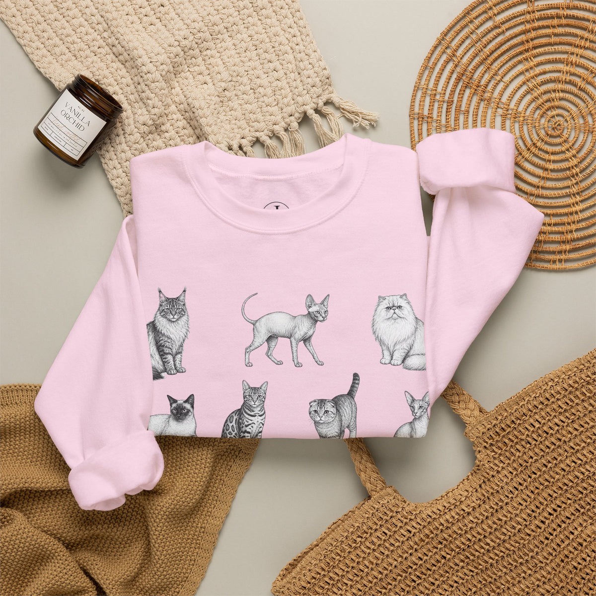 Cat Sketches Crewneck Sweatshirt — Cute Vintage Cat Illustration Pullover