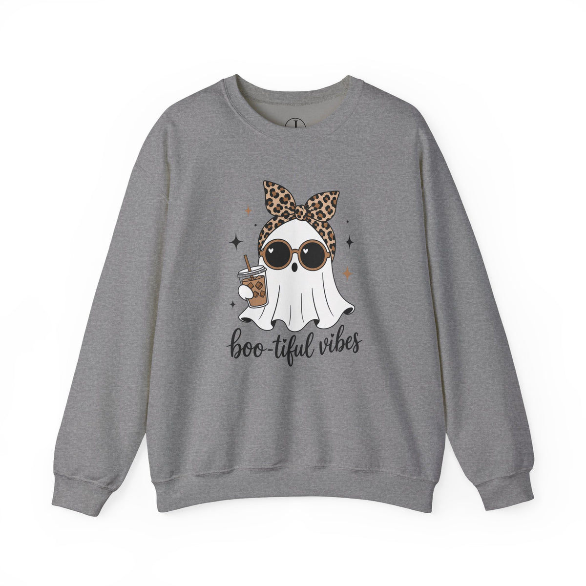 Halloween Ghost Sweatshirt – “Boo-tiful Vibes” Leopard Crewneck