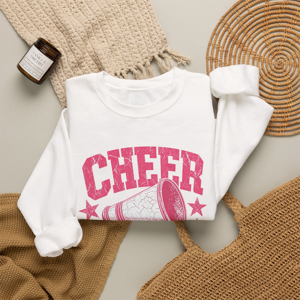 Cheer Squad Crewneck Sweatshirt — Pink Megaphone Vintage Cheerleading Pullover