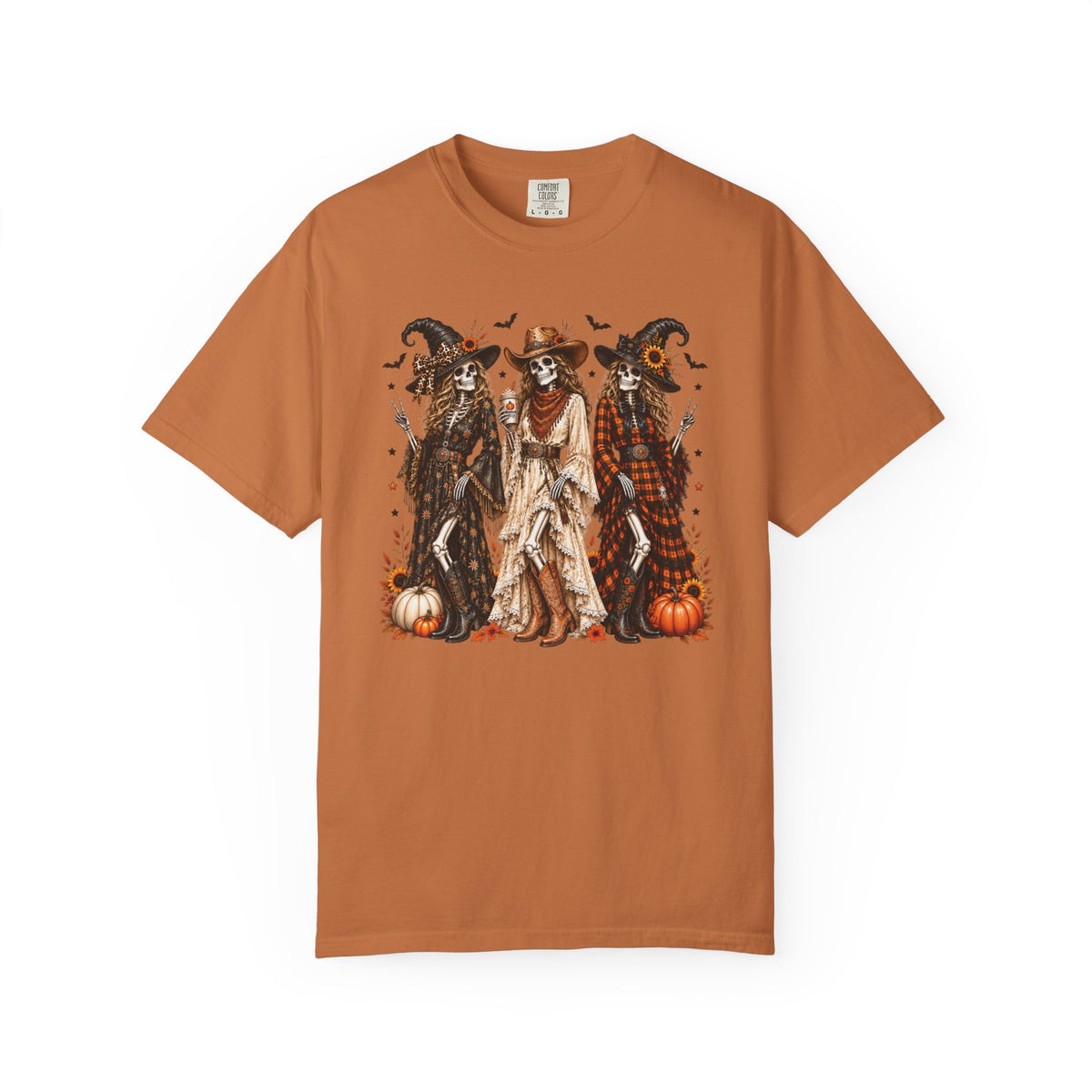 Halloween Witch Trio T‑Shirt — Autumn Pumpkin & Bat Vintage Graphic , Comfort Colors Tee