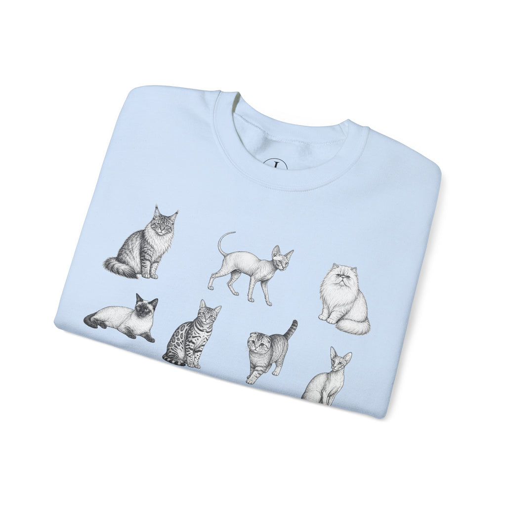 Cat Sketches Crewneck Sweatshirt — Cute Vintage Cat Illustration Pullover