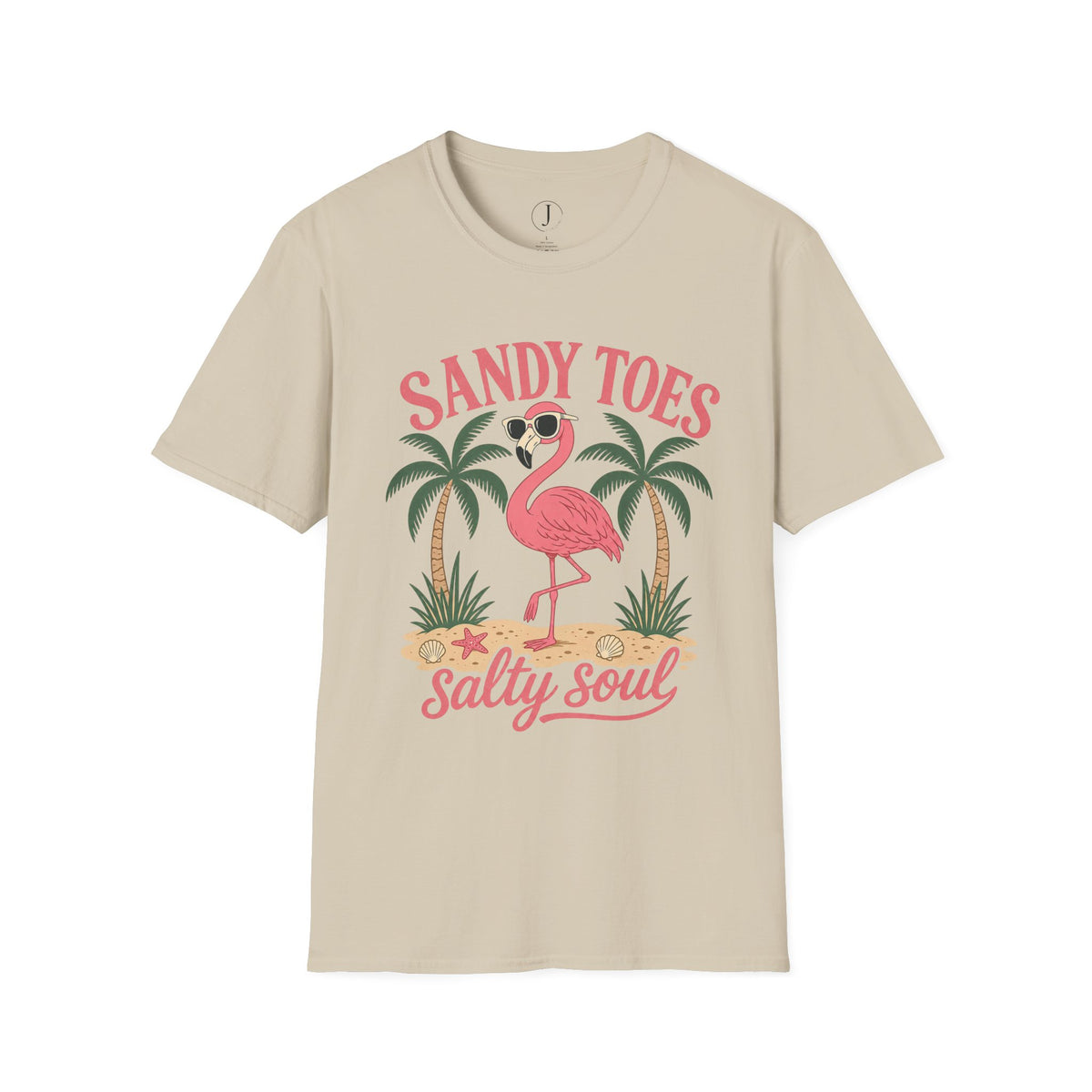 Sandy Toes Salty Soul T-Shirt – Flamingo Beach Vacation Graphic Tee
