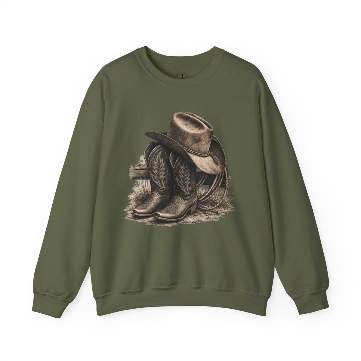 Cowboy Hat & Boots Crewneck Sweatshirt – Rustic Western Cowgirl Pullover