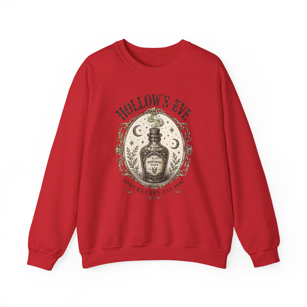 Hollow's Eve Apothecary Sweatshirt — Vintage Potion Bottle Graphic